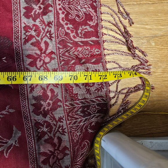 Woman's red/brick red cottagecore autumn floral reversable fringe shawl wrap OS - Picture 9 of 9